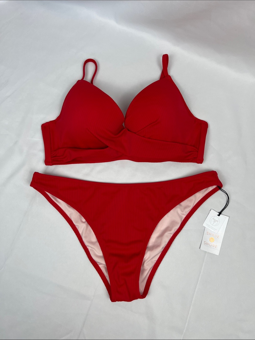 Shade & Shore Red Ribbed Bikini Set- Top 36B/ Bottoms M